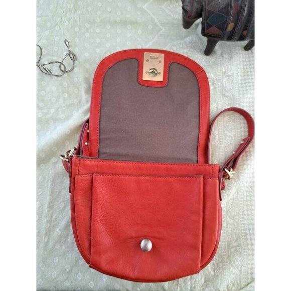 J.Crew Womens Saddlebag Red Orange 100% Leather Crossbody Purse Pre-owned - Picture 4 of 13